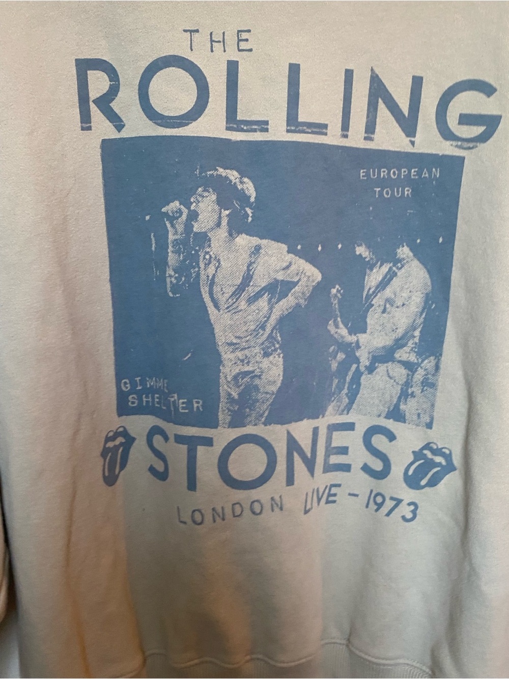 Rolling Stones Beige Oversized Crewneck Sweatshirt with Blue Band Graphic - Picture 2 of 6